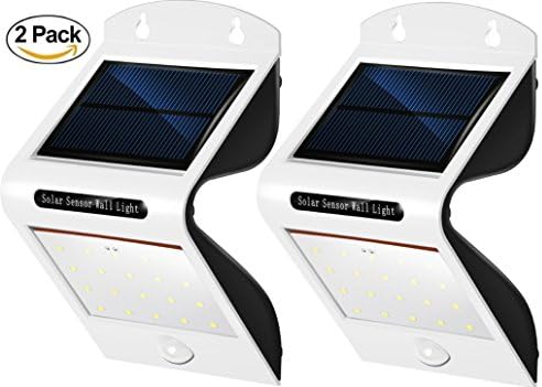 Huiker Outdoor Solar Lights LED Wall Light Security Nightlight Weatherproof with Motion Sensor Activated Detector for Step, Stair, Garden, Backdoor, Fence, Yard, Deck, Driveway, Walkway (2-Pack)