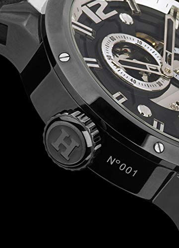 HMMER-Teriffic-Herrenuhr-aus-Edelstahl-Automatikuhr-mit-schwarzem-Armband-aus-Kalb-Nubukleder-Gebrstetes-Bicolour-Edelstahlgehuse-Kratzfestes-Saphirglas