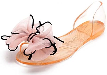 Mineroad Womens Ladies Summer Breathable Beach Shoes Jelly Crystal Bowknot Flat Casual Sandals Shoes