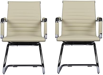 MID-Back Leather Guest Office Chair MZN8107 -Cream (Sets of 2)