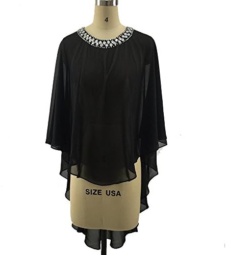 Flybridal Women's Chiffon Soft Shawls Wedding Prtty Wraps Prom Buttons Caps with Beading