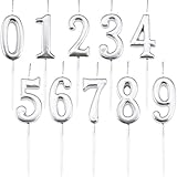 Maitys 10 Pieces Birthday Numeral Candles Glitter Cake Numeral Candles Number 0-9 Cake Topper Decoration for Birthday Party Supplies (Silver)