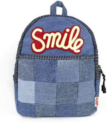 Amazon 品 リュック キッズ ジュニア バッグ 子供用リュック 男の子 女の子 幼児 軽量 デニム アップリケ デイパック スマイル ノー ブランド品 リュックサック