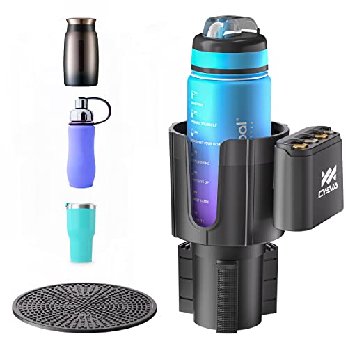 Car Cup Holder Expander with Coin Holder, Offset Adjustable Base Compatible with Yeti 20/36/46oz, Hydro Flasks 32/40oz, Fits Most Cup Holder, Diameter Bottles in 3.4