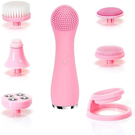 Chainer Multi-function Ultrasonic Sonic Facial Cleansing Brush Silicone Waterproof Anti-Aging Face Massager Deep Cleansing with 8 brush heads -Electric Facial Exfoliator-USB Rechargeable (PINK)