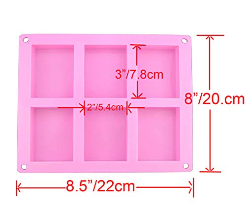 HOSL 3 Pack 6-Cavity Plain Basic Rectangle Silicone Mould For Homemade Craft Soap Mold, Cake Mold, Ice Cube Tray