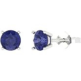 14K White Gold Plated 925 Sterling Silver Push Back Dainty Stud Earrings for Women - 1.5 cttw Round Cut Simulated Tanzanite