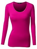 Doublju Womens Long Sleeve Round Neck Fitted T-Shirt With Pocket