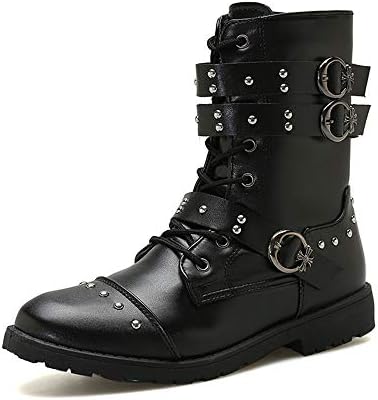 Men's Western Motorcycle Combat Martin Boot Side Zip Locker Studded Rivet Outdoor Pointed Boots Fashion Punk Black