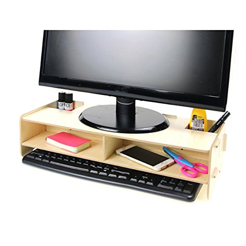 NATAMO DIY Wood Computer Monitor Stand Riser with Keyboard Storage