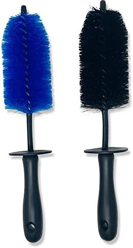Halo Automotive Premium Wheel/Rim Cleaning Brush 13 Inch Long With 5.5x2.5 Inch Black and Blue Bristle 2-Pack. Detail Wheels, Rims, Motorcycles, Brakes, Grills, Exhaust