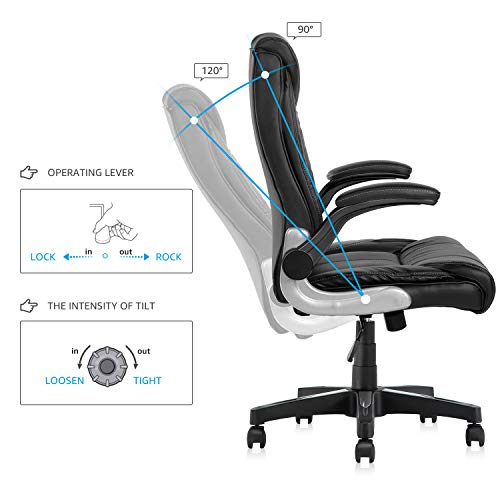 YAMASORO Leather Executive Office Chair Flip up Arm Rests,Ergonomic Chair Comfortable Massage,Computer Desk Chairs Black Task Chair with Wheels for Home Office