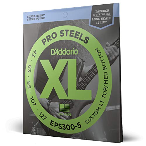 D'Addario XL ProSteels Bass Guitar Strings EPS3005 5 String Long