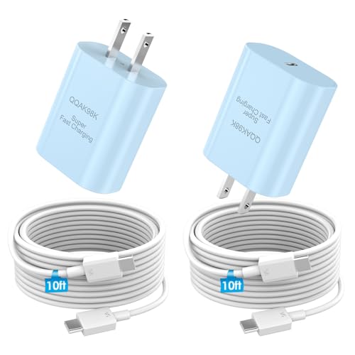 Super Fast Charger Type C, 25W PD USB C Wall Charger Fast Charging with 10FT Long Type C Charger Cable for Samsung Galaxy S24 S23 S22 S21 Ultra Note 20（Blue）
