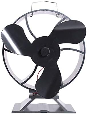 3-Blade Heat Powered Stove Fan Wood Log Burner Eco Fan Temperature Gauge - Black