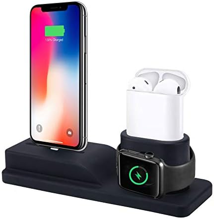 ECZO Charging Stand Compatible for Apple Watch, 3 in 1 Charging Station Silicone for iPhone X/ 8/8 Plus/ 7/7 Plus for Apple Watch Series 1/2/3 and for Airpods (Not Include Cable & Adapter)