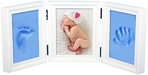 Precious Baby Handprint and Footprint Frame Package-Quality Wood Frame with Safe Clay-Baby Gift,Best Baby Shower or Keepsake Personalized Gift . (blue)