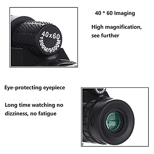 H-THINK Monocular Telescope, 40X60 High Definition Monocular and Smartphone Holder & Tripod, high Power Monocular with Durable and Clear BAK4 Prism for Bird Watching,Camping, Hiking (Telescopic stand)