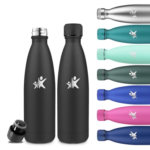 Grsta Stainless Steel Water Bottle, 500 ml Thermos Flask, BPA-Free, Leak-Proof, 24 Hours Cold & 12 Hours Warm, Insulated Flask, Double-Walled, Water Bottle for School, Travel, Camping, Office, Running