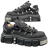 Faux Leather Y2K Punk Studded Platform Sneakers for Women Thick Sole Casual Streetwear Shoes with 2.75 Inch Lift for Night Out Concert Fashion Looks