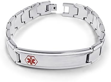 Free Engraving- Stainless Steel Polished Medical Alert ID Tag Identification UNISEX Bracelet - MEDI.D 36
