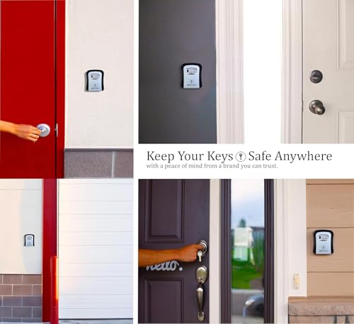 Key Box Wall Mounted Aluminum with 4-Digit Combination Anti-theft Key Lock Box- Waterproof Outdoor Indoor Key Safe lockbox for Home, Office, Garage,Garden, Secure Storage Cabinets for House & Car Keys
