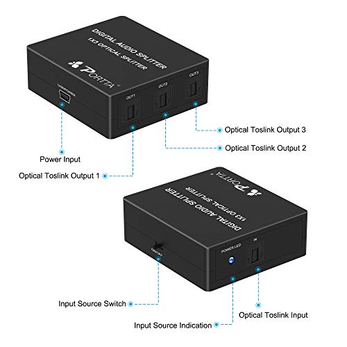 image for Portta Toslink 1x3 Splitter/ 3 Port SPDIF Audio Splitter 1:1 Transmiss