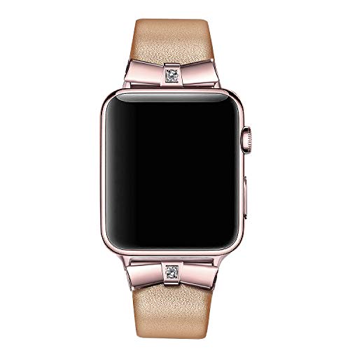 Secbolt Leather Bands Compatible Apple Watch Band 38mm 40mm iWatch Series 4, Series 3, Series 2, Series 1, Replacement Wristband Strap Stainless Steel Buckle,Rose Gold 2