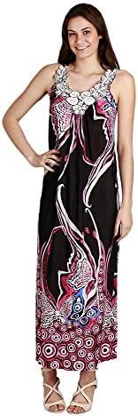 Exppozz Women's Maxi Dress - Tank Top Casual Bohemian Dress With Embroidered Floral Neckline in Women's Dresses - Pink Dress in Size Small