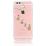 iPhone 7 Plus 5.5" Soft Transparent TPU Case,Sunroyal Potted Flower Standing Sprinklers Cute Cat Floral Pattern Animal Fodable Rubber Silicone Gel Mobile Phone Cover Shell with Anti-dust Function