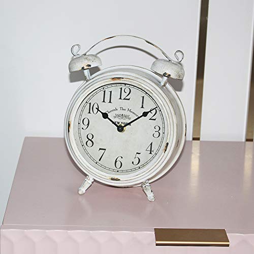 MODE HOME Vintage Cream Desk and Shelf Clock Decorative Table Clock on Stand Rustic Mantle Clock Non-Ticking
