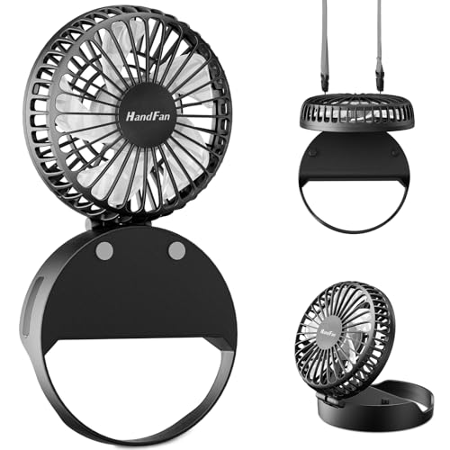 HandFan Handheld Mini Fan Rechargeable, Personal Necklace Fan, 3 IN 1 Hand Fans, Small Pocket Fans with Unique Magnetic Switch, Battery Operated, for Travel Outdoor Makeup, Gifts for Women(Black)