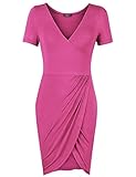 Laksmi Women's V-Neck Draped Short Sleeve Dress with Asymmetric Hem