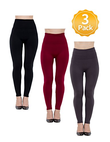 Womens leggings fleece lined-high waist 3 pack,basic elastic ankl…