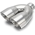 Dual Outlet Exhaust Tip 2.5" Inlet, A-KARCK Polished Double Wall Tailpipe Tip 2.5" Inlet Dual 4" Outlet 9.5" Long, Angle Cut Design