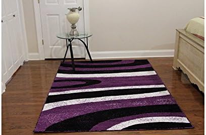 Luxury Home Fashion Modern Design, Printed Stripes and Swirls Area Rug, Contemporary and Elegant Area Rug Carpet (5.3' X 7.2', Purple)