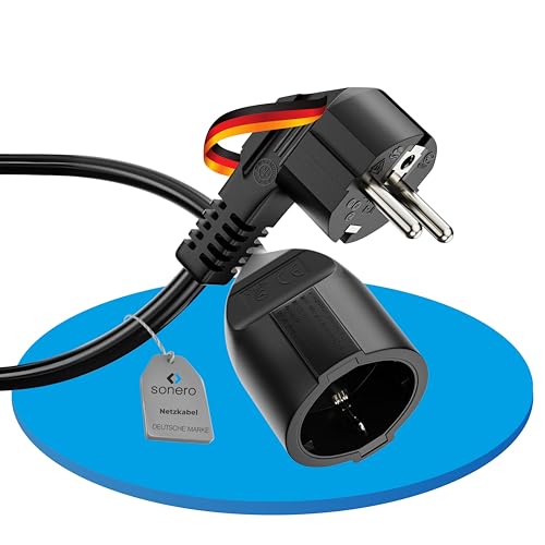sonero Verlängerungskabel Stromkabel Verlängerung, 2,0m, Schutzkontakt Stecker auf Buchse, Strom Kabelverlängerung, Netzkabel, Steckdosenverlängerung Schwarz