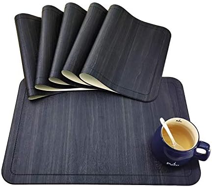Placemats Set of 6, Washable Placemats PU Leather Stain Resistant Table Mats for Kitchen Dining Table (PU-Black)