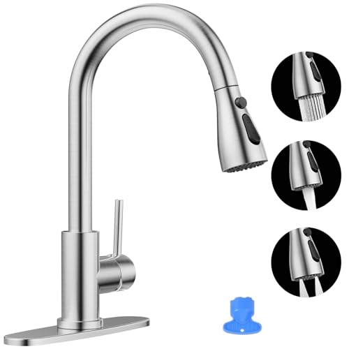 APPASO Mezclador de Fregadero 3 Modos, Grifos para Fregadero de Cocina, Moderno Grifo de Fregadero Monomando, Arco Alto para Cocina, Caravanas, Lavandería y Exteriores, Níquel Cepillado