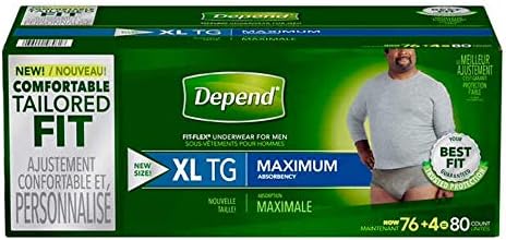 Depend FIT-Flex Incontinence Max Absorbency Underwear for Men, Extra Large 80-Count: Waist 44”-64”