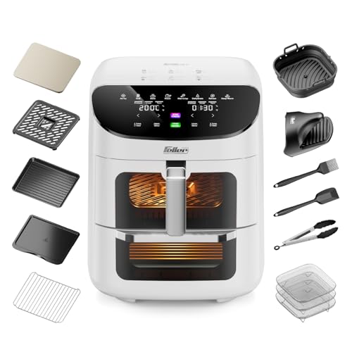 Feller Germany 1850W Air Fryer, 11L XL Capacity, Dual Zone + Sync Finish, 8 Presets, Pizza Stone, 360° Rapid Air Tech, Bake, Reheat, Dehydrate, Non-Stick, Touch Panel, 2Y Guarantee AFR1100 UAE (White)