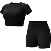 Inno Seamless 2-Piece Workout Sets for Women Crop Top &amp; Biker Shorts Yoga | Tummy Control, High Stretch, Moisture-Wicking, High-Waist Support, Breathable Nylon Fabric, Gym Outfit