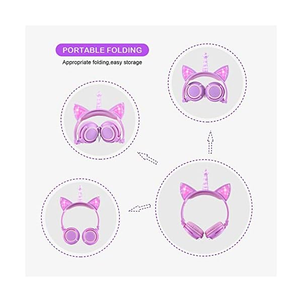 Unicorn-Kids-Headphones-Glowing-Cat-Ear-Headphones-with-85db-Volume-Limit-Foldable-Headphones-for-Kids-GirlsPurplePink esonstyle Unicorn Kids Headphones, Glowing Cat Ear Headphones with 85db Volume Limit, Foldable Headphones for Kids Girls…