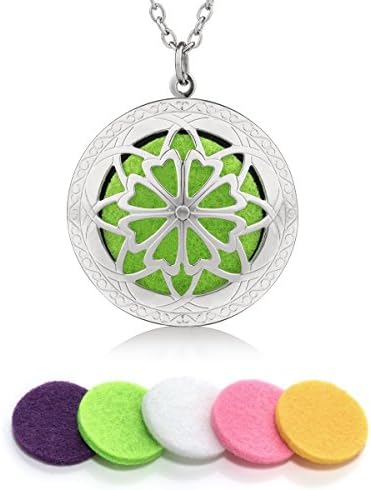 Essential Oil Diffuser Necklace | Locket Pendant with 10 Washable Pads (Silver)