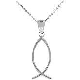 925 Sterling Silver Ichthus Christian Vertical Fish Pendant Necklace
