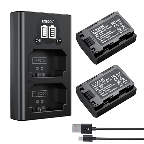 ENEGON NP-FZ100 Batería 2280mAh y Smart LED Cargador Dual USB Compatible con Sony ZV-E10 II A7 III A7 IV A7C II A7C A7R IV A7R V A7R III A6700 A6600 FX3 FX30 A9 A9S ZV-E1 Cámara