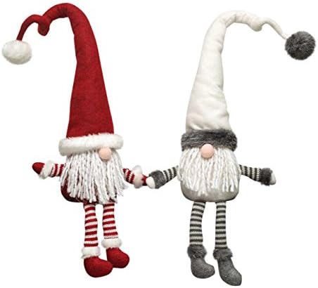 Gnome Twins 26" Red and Gray Felt Hats, Striped Arms and Legs