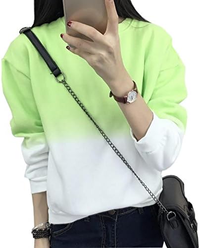 Long Sleeve Sweatshirts Slim Autumn Moletom Round Neck Gradual Change Printing Loose Women Sweatshirt Green L