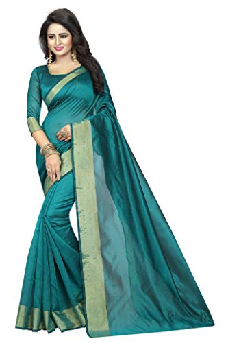 Shonaya Indian Women`S Party Wear Cotton Silk Saree Sari (GREEN1)