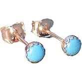 Tiny Turquoise Stud Earrings 3mm 925 Sterling Silver